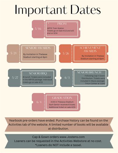 graphic with all important Senior Dates for the rest of the schoolyear