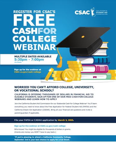 Cash for College Webinar flyer