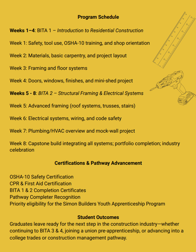 Summer BITA Schedule 2026