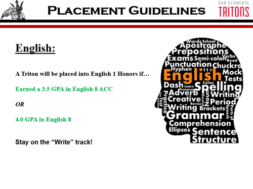 English placement guidelines