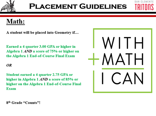 Math placement guidelines