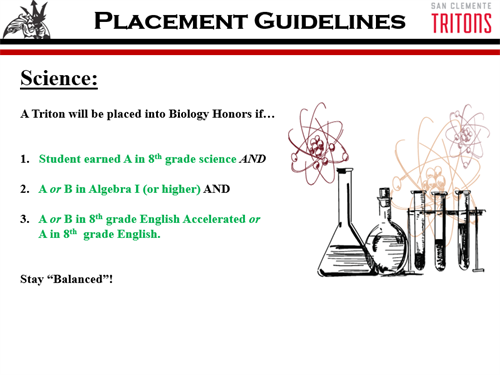 Science placement guidelines